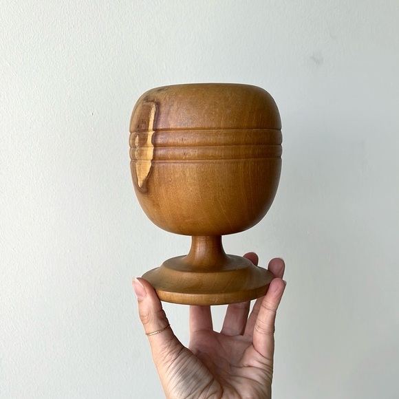 Vintage Wood Pedestal Vase Decor - Picture 1 of 14